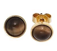 Jobo Damen-Ohrstecker aus 8 Karat 333 Gold mit Tigerauge Rund