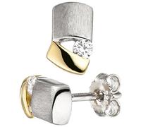 Jobo Damen Ohrstecker 925 Sterling Silber bicolor vergoldet matt 2 Zirkonia Ohrringe