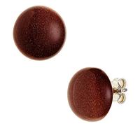 Ohrstecker rund 925 Sterling Silber 2 Goldfluss-Steine braun Ohrringe