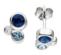 Ohrstecker 925 Sterling Silber 6 Zirkonia blau weiß Ohrringe Silberohrstecker