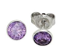 Jobo Damen-Ohrstecker aus 925 Sterling Silber mit Zirkonia rund lila 5,5 mm