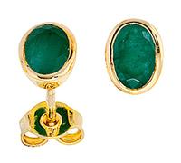 Ohrstecker oval 585 Gold Gelbgold 2 Smaragde grün Ohrringe Goldohrstecker