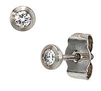 Jobo Damen Ohrstecker rund 950 Platin matt 2 Diamanten Brillanten Ohrringe Platinohrringe