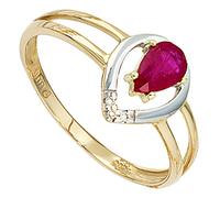 Jobo Damen-Ring aus 14 Karat 585 Gold Bicolor mit Rubin Tropfen und 3 Diamanten Größe 56