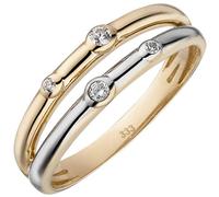 Gr. 58 - Damen Ring 2-reihig 333 Gold Gelbgold bicolor 4 Zirkonia Goldring - Gold / 58