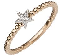 Jobo Damen-Ring Stern aus 14 Karat 585 Gold Bicolor mit 6 Diamanten Größe 54