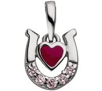 Kinder Anhänger Hufeisen Herz 925 Sterling Silber 5 Zirkonia