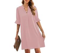 JOCAFIYE Damenkleider, V-Ausschnitt, gerüscht, kurze Ärmel, lässiges Etuikleid, Sommerkleider für Damen 2026, B-Grau, Rosa, X-Groß