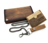 Jockey Club echt Leder Biker Geldbörse mit Kette und herausnehmbaren Kreditkartenetui Portemonnaie mit RFID Schutz