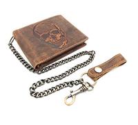 Jockey Club echt Leder Biker Geldbörse quer Hunterleder Portemonnaie Totenkopf Schädel Skull mit 50cm Kette & RFID Schutz