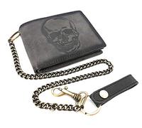 Jockey Club echt Leder Biker Geldbörse quer Hunterleder Portemonnaie Totenkopf Schädel Skull mit 50cm Kette & RFID Schutz