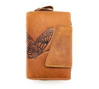 Jockey Club echt Leder Geldbörse Portemonnaie Geldbeutel Sauvage Leder mit RFID Schutz Schmetterling (Braun)
