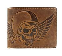 Jockey Club echt Leder Geldbörse quer Hunterleder Portemonnaie mit RFID Schutz Totenkopf Schädel Wing of Hell
