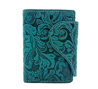 Jockey Club wunderschöne Damen echt Leder Geldbörse, hoch, mit Außenriegel, Liane Florale Motive, Ranken und Blüten in toller Hoch Tief Prägung petrol