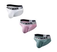 JOCKMAIL 3 Stück/Packung Herren-Unterwäsche, niedrige Taille, atmungsaktive Baumwoll-Slips für Herren, 397 Weiß + 342 Rosa + 342 Grün, XL