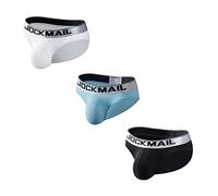 JOCKMAIL 3 Stück/Packung Herren-Unterwäsche, niedrige Taille, atmungsaktive Baumwoll-Slips für Herren, 397 Schwarz + 397 Weiß + 342 Hellblau, XXL