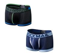 JOCKMAIL Herren Boxershorts Atmungsaktive Mesh Unterhosen mit U-Beutel Schnelltrocknend Sport Slip 2er Pack (DE/NL/SE/PL, Alphanumerisch, XXL, Regular, Regular, Schwarz + Dunkelblau)