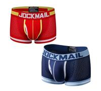 JOCKMAIL Herren Boxershorts Atmungsaktive Mesh Unterhosen mit U-Beutel Schnelltrocknend Sport Slip 2er Pack (DE/NL/SE/PL, Alphanumerisch, L, Regular, Regular, Rot + Dunkelblau)