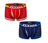 JOCKMAIL Herren Boxershorts Atmungsaktive Mesh Unterhosen mit U-Beutel Schnelltrocknend Sport Slip 2er Pack (DE/NL/SE/PL, Alphanumerisch, M, Regular, Regular, Rot + Königsblau)