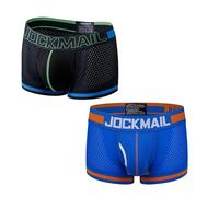 JOCKMAIL Herren Boxershorts Atmungsaktive Mesh Unterhosen mit U-Beutel Schnelltrocknend Sport Slip 2er Pack (DE/NL/SE/PL, Alphanumerisch, L, Regular, Regular, Schwarz + Blau)