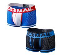 JOCKMAIL Herren Boxershorts Atmungsaktive Mesh Unterhosen mit U-Beutel Schnelltrocknend Sport Slip 2er Pack (DE/NL/SE/PL, Alphanumerisch, XXL, Regular, Regular, Blau + Schwarz)
