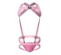 JOCKMAIL Herren Harness Unterwäsche Set Verstellbare Träger Elastischer Jockstrap Thong Männer Dessous für Club & Party (DE/NL/SE/PL, Alphanumerisch, L, Regular, Regular, Rosa)