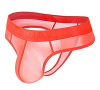 JOCKMAIL Sexy Herren Slips Bikini Ice Silk Transparent Herren Slips Unterwäsche Sexy Schwuler Bikini Tangas Männlich Spitzenhöschen (L, Rot)