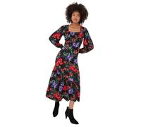 Joe Browns Damen Balloon Sleeve Gathered Floral Midi Jersey Dress Lässiges Kleid, rot, 38