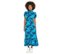 Joe Browns Damen Vintage Floral Print Puff Sleeve High-Neck Jersey Midi Dress Kleid, blau, 40