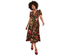 Joe Browns Damen Vintage Floral V-Neck Puff Sleeve Midi Dress Lässiges Kleid, grün, 38