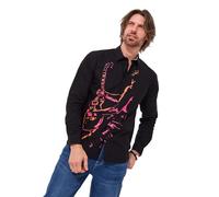 Joe Browns Herren Music Man Placement Print Long Sleeve Shirt Hemd mit Button-Down-Kragen, Schwarz, L