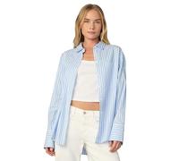 Joe's Damen The Boyfriend Button-Down-Langarmshirt, Blau und Weiß gestreift, Groß