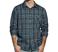 JOGAL Herren Kariertes Hemd Langarm Regular Fit Trachtenhemd Button Down Baumwolle Freizeithemd mit Tasche MarineGrün Groß