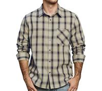 JOGAL Herren Kariertes Hemd Langarm Regular Fit Trachtenhemd Button Down Baumwolle Freizeithemd mit Tasche Beige Mittel