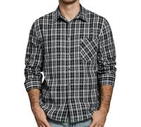 JOGAL Herren Kariertes Hemd Langarm Regular Fit Trachtenhemd Button Down Baumwolle Freizeithemd mit Tasche Schwarz Mittel