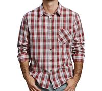 JOGAL Herren Kariertes Hemd Langarm Regular Fit Trachtenhemd Button Down Baumwolle Freizeithemd mit Tasche Rot Mittel