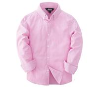 JOGAL Jungen Langarm Oxford Hemden Regular Fit Freizeithemd Kinder Gestreiftes Hemd für 6-14 Jahre Rosa Jahre 13-14