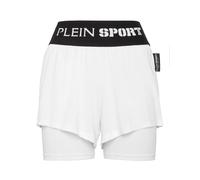 Jogg-Bermudas PLEIN SPORT "Shorts", Damen, Gr. L, US-Größen, weiß (01, weiß), Obermaterial: 95% Polyester, 5% Elasthan, Hosen (70940762-L) 01, weiß
