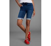 Jogg-Jeansbermudas ARIZONA, Damen, Gr. 36, N-Gr, blau (dunkelblau us), Obermaterial: 59% Baumwolle, 40% Polyester, 1% Elasthan, Basic, comfort fit kurz, Jeans, hohe Leibhöhe, krempelbare Beinabschlüss