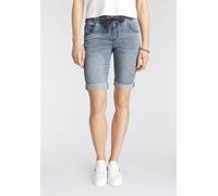 Jogg-Jeansbermudas ARIZONA, Damen, Gr. 38, N-Gr, blau (bleached), Obermaterial: 59% Baumwolle, 40% Polyester, 1% Elasthan, leichte Abriebeffekte, Basic, comfort fit kurz, Jeans, hohe Leibhöhe, krempel