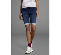 Jogg-Jeansbermudas ARIZONA, Damen, Gr. 50, N-Gr, blau (rinsed), Obermaterial: 59% Baumwolle, 40% Polyester, 1% Elasthan, Basic, comfort fit kurz, Jeans, hohe Leibhöhe, krempelbare Beinabschlüsse, Used