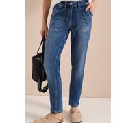 Jogg Pants CECIL "Style Tracey", Damen, Gr. 27, Länge 30, mid blau used wash, Denim/Jeans, Obermaterial: 82% Baumwolle, 16% Polyester, 2% Elasthan, lang, Jeans, mit Bindeband und schmalem Bein, Casual