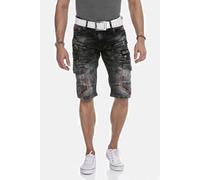 Jogg Pants CIPO & BAXX "Bermuda & Short", Herren, Gr. 40, Normalgrößen, schwarz, 98% Baumwolle, 2% Elasthan, unifarben, regular fit kurz, Jeans, mit Reißverschluss-Verzierungen, CK224 (43195407-40) sc