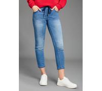 Jogg Pants KANGAROOS "7/8 JOGG-DENIM", Damen, Gr. 42, N-Gr, blau (new mid blau), Jersey, Obermaterial: 59% Alpaka, 40% Polyester, 1% Elasthan, Abriebeffekte, Basic, bequem 7/8-Länge, Jeans, weites Bei