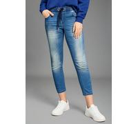 Jogg Pants KANGAROOS "7/8 JOGG-DENIM", Damen, Gr. 50, N-Gr, blau (blau used), Jersey, Obermaterial: 59% Alpaka, 40% Polyester, 1% Elasthan, Abriebeffekte, Basic, bequem 7/8-Länge, Jeans, weites Bein, 