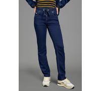 Jogg Pants KANGAROOS, Damen, Gr. 34, N-Gr, blau (schwarz rinsed), Denim/Jeans, Obermaterial: 59% Baumwolle, 40% Polyester, 1% Elasthan, straight fit lang, Jeans, mit Eingrifftaschen, Gesäßtaschen und