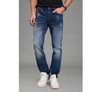 Jogg Pants KANGAROOS, Herren, Gr. 36, Länge 32, blau (dunkelblau used), Denim/Jeans, Obermaterial: 65% Baumwolle, 33% Polyester, 2% Elasthan, unifarben, straight fit lang, Jeans, Straight-Fit, normale