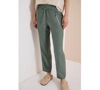 Jogger Pants CECIL, Damen, Gr. M, Länge 28, grün (just khaki), Stoff, 55% Leinen, 45% Viskose, unifarben, loose fit knöchelfrei, Hosen, im Loose Fit (76073854-M) just khaki
