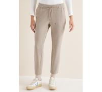 Jogger Pants CECIL, Damen, Gr. XL, Länge 28, beige (creamy weiß), Stoff, 79% Polyester, 18% Viskose, 3% Elasthan, unifarben, comfort fit knöchellang, Hosen, Middle Waist (98430200-XL) creamy weiß