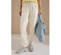 Jogger Pants CECIL, Damen, Gr. XS, Länge 28, beige (macadamia beige), Stoff, 55% Leinen, 45% Viskose, unifarben, loose fit knöchelfrei, Hosen, im Loose Fit (57040217-XS) macadamia beige